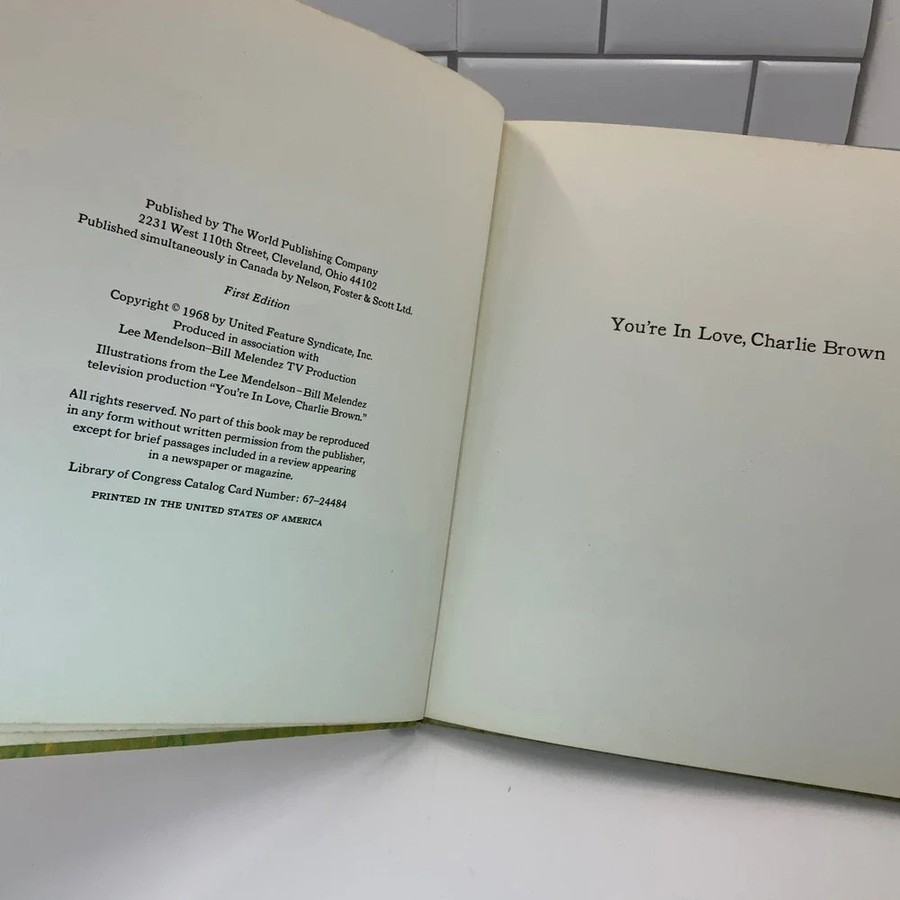 Vintage 1968 You're In Love Charlie Brown Charles M Schulz First Edition Book